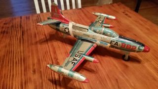 Vintage Yonezawa Starfire FA - 982 Tin Friction Airplane Jet Fighter 1950 ' s Japan 2