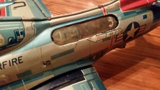 Vintage Yonezawa Starfire FA - 982 Tin Friction Airplane Jet Fighter 1950 ' s Japan 6