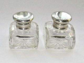 Lovely Victorian Solid Silver Sterling & Glass Inkwells Birmingham 1850