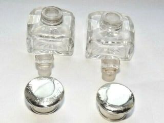 LOVELY VICTORIAN SOLID SILVER STERLING & GLASS INKWELLS BIRMINGHAM 1850 2