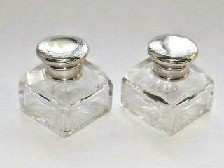 LOVELY VICTORIAN SOLID SILVER STERLING & GLASS INKWELLS BIRMINGHAM 1850 3