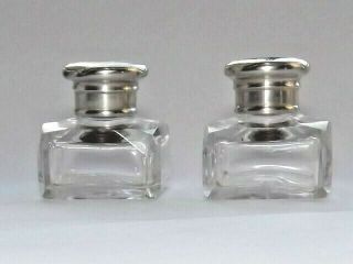 LOVELY VICTORIAN SOLID SILVER STERLING & GLASS INKWELLS BIRMINGHAM 1850 5