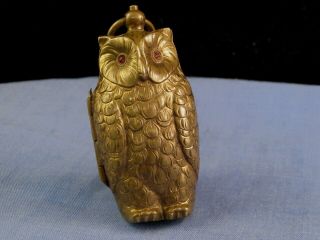 Antique Victorian Brass Figural Owl Double Sovereign Case Coin Holder Money Box