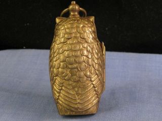 ANTIQUE VICTORIAN BRASS FIGURAL OWL DOUBLE SOVEREIGN CASE COIN HOLDER MONEY BOX 3