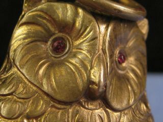 ANTIQUE VICTORIAN BRASS FIGURAL OWL DOUBLE SOVEREIGN CASE COIN HOLDER MONEY BOX 8