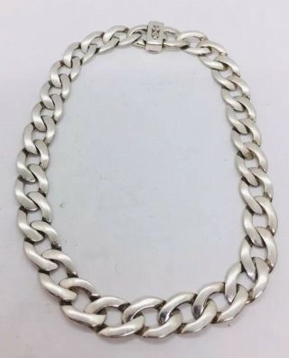 Vintage French Designer Signed Sterling Silver Fish Clasp Chain Necklace