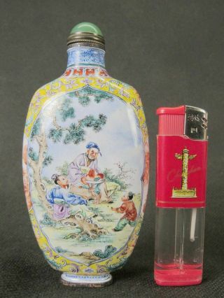 Big Chinese Elder Boy Hand Painted Copper Enamel Snuff Bottle
