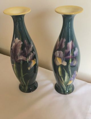 Antique Doulton Lambeth Faience Stoneware Iris Flowers Vases 2