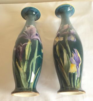 Antique Doulton Lambeth Faience Stoneware Iris Flowers Vases 3