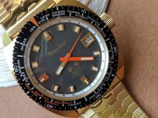 Vintage Lucien Piccard Gto Seashark 600 Diver Watch W/mint Dial,  World Time Bezel