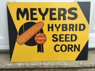 Vintage Meyers Hybrids Seed Corn Feed Sign Rare Embossed Old Stock
