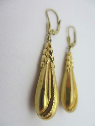 14k Gold Dangling Ear Pendant Earrings Vintage Art Deco C1920.  Tbj07195