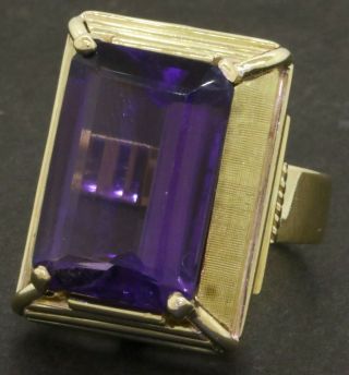 Heavy Vintage 18k Yellow Gold 11.  0ct 17.  6 X 12.  1mm Amethyst Cocktail Ring Size 7