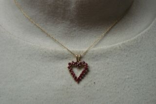 Vintage 14 Kt Gold And Ruby 16 " Inch Heart Pendant Necklace (2.  1 Grams)