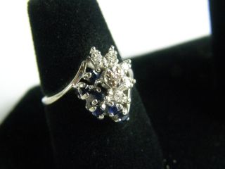 Vintage 14K White Gold Diamond Blue Sapphire Cluster Ring 3