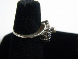 Vintage 14K White Gold Diamond Blue Sapphire Cluster Ring 7