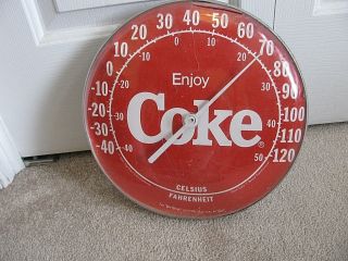Vtg 1984 Coca - Cola Coke 12 " Round Wall Thermometer Plastic Face