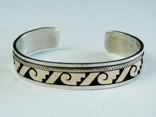 Vintage Native American Zuni Signed Mike Simplicio Sterling Gold Cuff Bracelet 2
