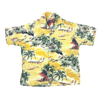 Vintage 50’s Hawaiian Print Rayon Loop Collar Shirt - Tahitian