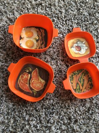 Vintage Eagle Toys Orange Plastic Pans Casserole Platter Play Dishes