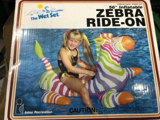 Inflatable Intex 80s Vintage Large Zebra 56” Ride On Pool Toy Box Wet Set