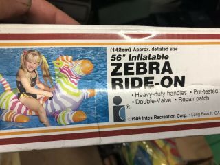 Inflatable Intex 80s Vintage Large Zebra 56” Ride on Pool Toy Box Wet Set 3