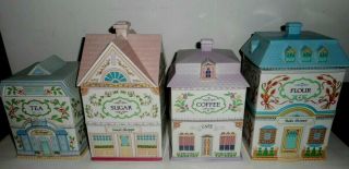 Vtg 1990 Lenox Village Porcelain Houses Canister Set Flour Sugar Coffee Tea