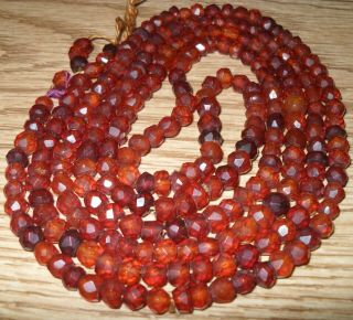 Vintage Faceted Round Amber Beads On String 48 " 27.  4 Grams Euc