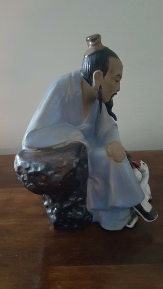 VINTAGE CHINESE MUD MAN SITTING WITH swan 16 cm 5