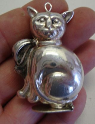 Vintage Unmarked Silver Box In The Form Of A Cat
