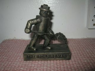 Vintage Rehberger Iron Fireman Robot Icon 4.  5 " Cast Metal Sculpture Paperweight