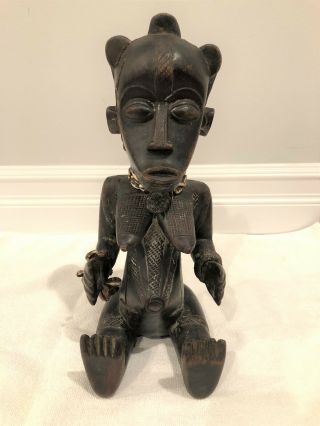 African Wood Carved Woman Statue Handmade Brown Vintage 2