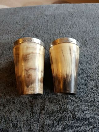 19th Century Silver - Rimmed Cow Horn Beakers (scottish ?)