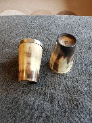 19TH CENTURY SILVER - RIMMED COW HORN BEAKERS (SCOTTISH ?) 2