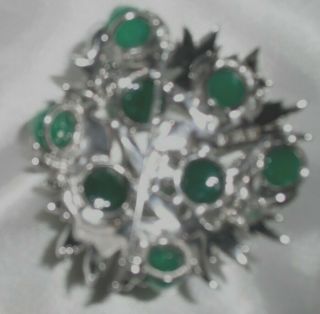 Stunning BOUCHER vtg pin,  pave set rhinestones with Jade bullets 3