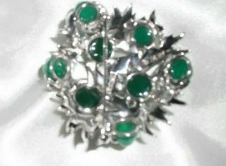Stunning BOUCHER vtg pin,  pave set rhinestones with Jade bullets 4