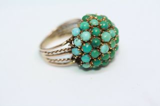 Victorian Antique 14k Gold 2ct Blue Green Persian Turquoise Cluster Ring Sz 4.  75
