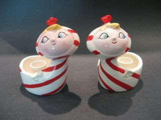 Rare Vintage Howard Holt Ceramic Christmas Angle Candle Holder Set Figurine MCM 4