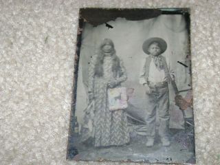Vintage Native American Tintype Of Boy And Girl