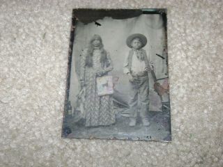 Vintage Native American Tintype of boy and girl 2