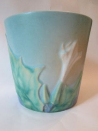 Flower Pot Planter Vintage Roseville Art Pottery: Blue Thornapple Pattern: Exc