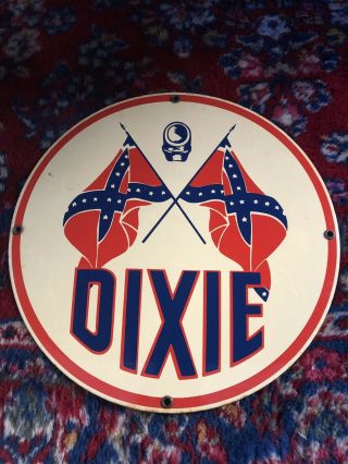 Vintage Dixie Gasoline Porcelain Metal Sign 12 " Confederate Rebel Gas Motor Oil