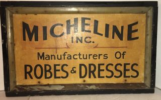 Antique Metal & Wood Micheline Dress & Robe Manufacturer Trade Sign Painted 1910