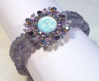 Signed Kirks Folly Vintage Purple Moon Face Stretch Bracelet - So Pretty