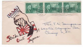Hand Drawn & Colored Barbara Sampson " U.  S.  A.  Strike Out Japan " Ww Ii Patriotic