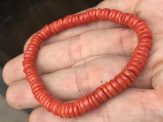 Old Natural Undyed Blood Red Coral Bracelet 13.  8 Grams