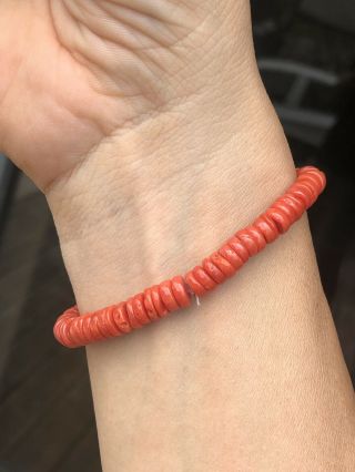 Old Natural Undyed Blood Red Coral Bracelet 13.  8 grams 5