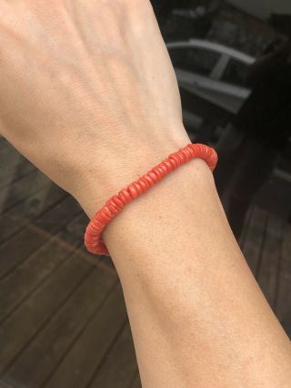 Old Natural Undyed Blood Red Coral Bracelet 13.  8 grams 7