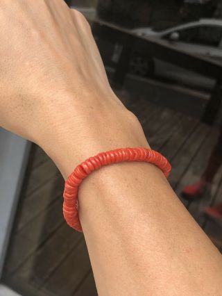 Old Natural Undyed Blood Red Coral Bracelet 13.  8 grams 8