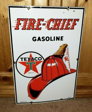 Tex - Tacular Vintage 1947 Texaco Fire Chief Gas Pump Porcelain Enamel 18 " Sign